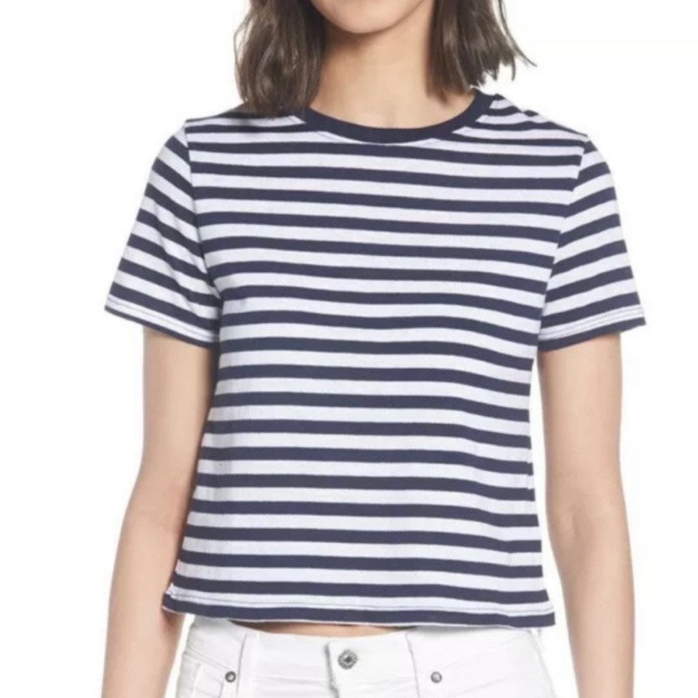 Topshop Striped Crop Tee Navy White 2